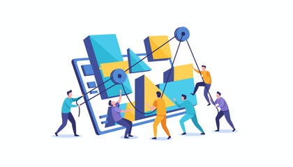 Collaborative Team Building 3D Business Analytics and Data Visualization Structure.