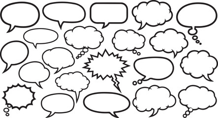 Fototapeta premium Various speech and thought bubbles in black outline speech bubbles comic style
