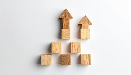 Three Dimensional Cork Arrows Pointing Upward on a White Background Representing Growth and Success