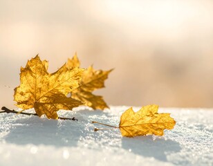 Golden maple leaves resting on a textured white surface.