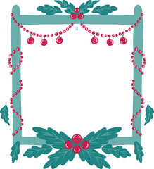 Christmas Frame with Ribbons Bows Lights and Holly Festive Square Border