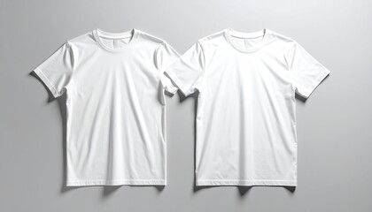 Two Plain White V-Neck T-Shirts Displayed Flat Against A Neutral Gray Background With Subtle Shadows Highlighting Their Texture