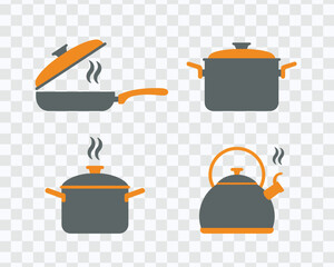 Modern Kitchen Cookware Icons Set for MR Design – Pans Pots Kettle Steam Flat Style Vector
