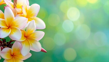 Beautiful frangipani flowers, located on the left side of the frame. Great for background.