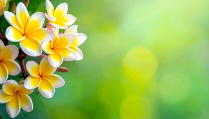 Beautiful frangipani flowers, located on the left side of the frame. Great for background.