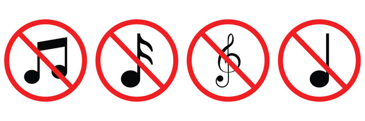 No Music Allowed Sign Vector Icon &ndash; Sound Prohibition, Noise Restriction, and Audio 
Ban Symbol Isolated on White Background