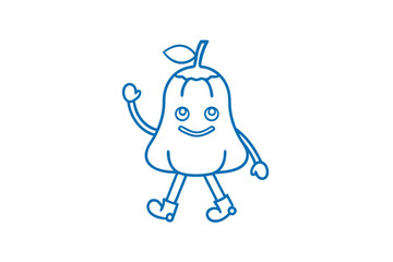 Outlined tamarind character smiles and waves while taking a walk in blue color