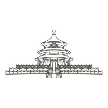 Black and white line drawing of the temple of heaven in beijing