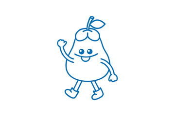 Walking pear line illustration is smiling and waving for a fun, friendly feel