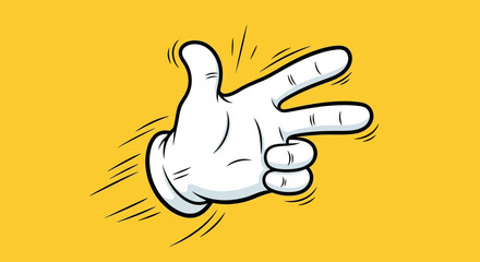 A cartoon hand in a white glove making a finger gun gesture against a vibrant yellow background.