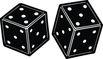 Two black dice with white dots shown in silhouette against a white background
