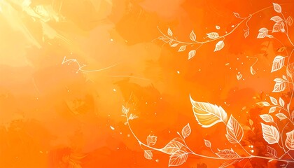 Vibrant Orange Abstract Background with Delicate Floral Accents and Soft Light.