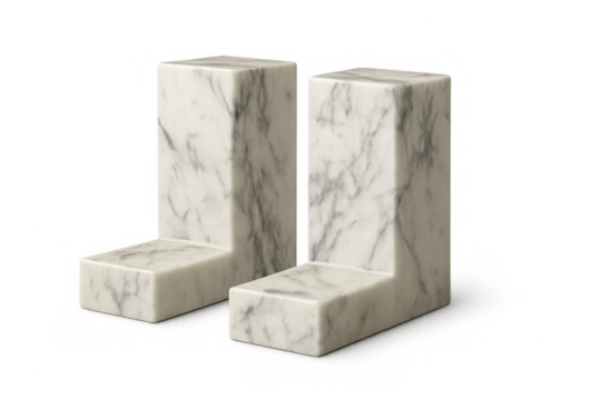 Marble bookends supporting books on transparent background
