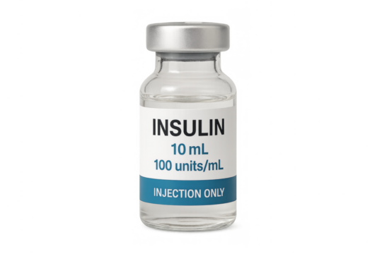 Insulin medicine vial containing liquid for diabetes treatment