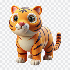 3D Plush Tiger Doll   Cute Orange Striped Toy Animal with Round Eyes © image stock