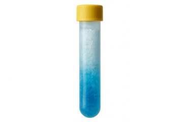 Test tube containing blue frozen liquid sample