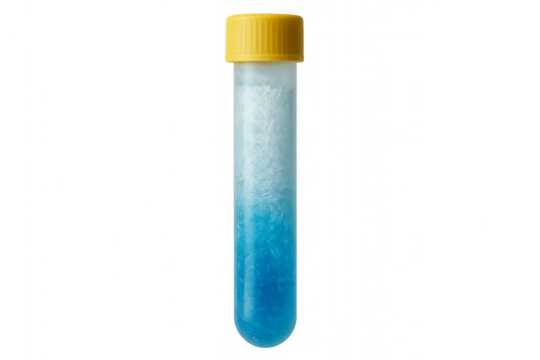 Test tube containing blue frozen liquid sample