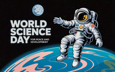 Astronaut floats near earth celebrating world science day for peace and development