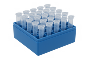Microcentrifuge tubes in rack for laboratory research