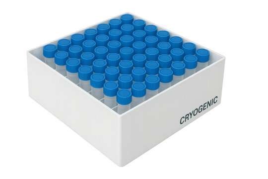 Cryogenic storage box holding scientific research samples