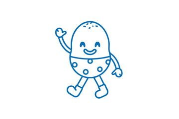 Smiling potato line art mascot waving welcomes cheerfully for fun design element