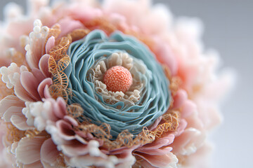 2D depiction of a liposome nanoparticle featuring a nucleus, isolated on a white backdrop, encapsulating DNA and a payload.