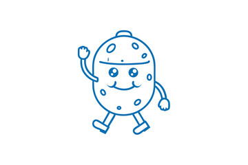 Smiling potato cartoon character with visible eyes walks happily waving its hand gracefully