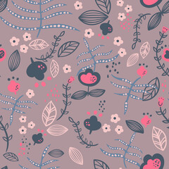 Whimsical Hand-Drawn Floral Doodle Seamless Pattern Vector