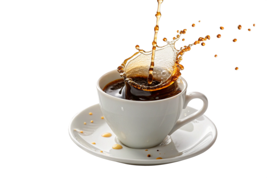 cup of hot coffee with splash isolated white