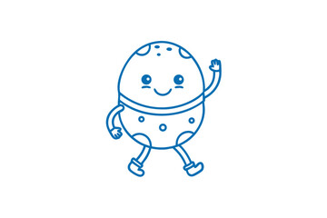 Playful potato line character cheerfully waves while walking on a white background
