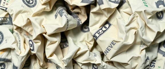 Close-up of crumpled and unfolded US dollar bills, paper, background