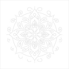  Floral Mandala Outline for Coloring Book, Hand-Drawn Botanical Design