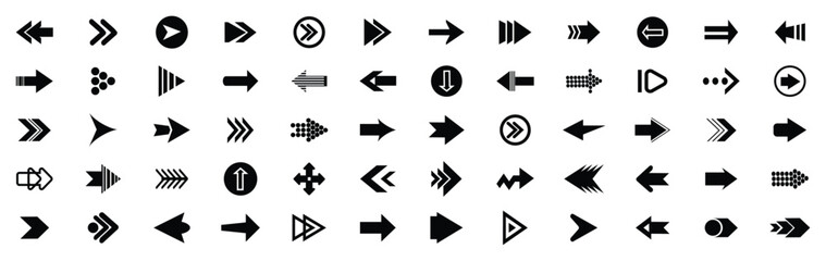 Set of arrow icons. Collection different arrows sign. Set different cursor arrow direction symbols in flat style. Black arrows icons. Vector illustration.