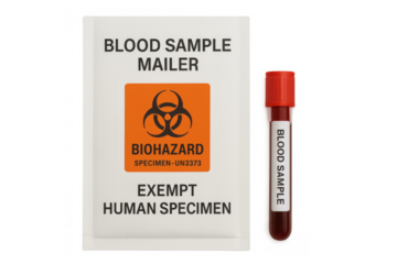 Blood sample mailer and vial on transparent background
