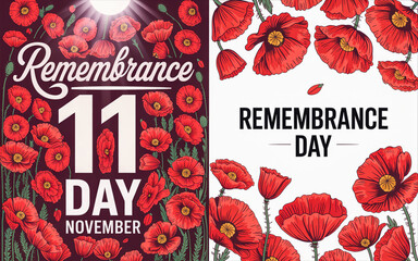 Remembrance day poppy illustration with november 11 date celebrated