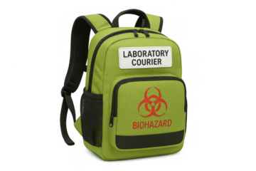 Laboratory courier backpack transporting biohazard samples safely