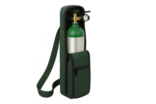 Portable oxygen tank with regulator in carrier bag