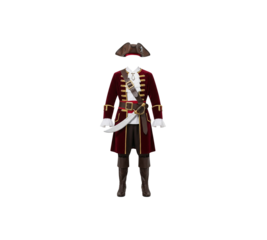 Historical pirate captain uniform costume hat boots jacket isolated transparent background digital render