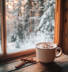 “Warm Drink by Frosty Window in Winter”