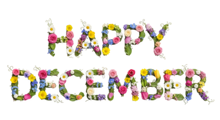 Floral "Happy December" Text, isolated on transparent background