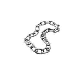 Silver metallic heavy industrial link chain laying twisted isolated transparent background 3D render