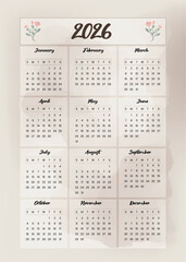Calendar for 2026 Design, A4, Free Font,  eps10