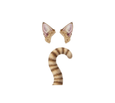 Furry cat ears and striped tail accessories isolated transparent background digital drawing element