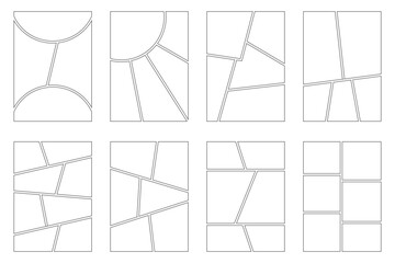 Comic frame vector set. Manga book layouts. Templates on white background. Mosaic empty vertical boards for magazine and anime storyboard and dialogues
