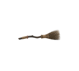 Wooden old broomstick isolated cutout item prop used for traditional cleaning or Halloween concept