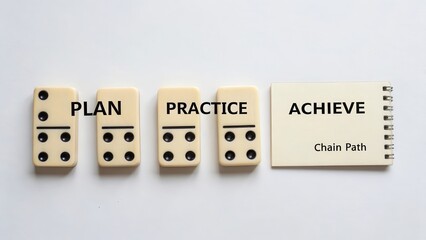 Plan, Practice, Achieve Message with Dominoes and Notebook Theme