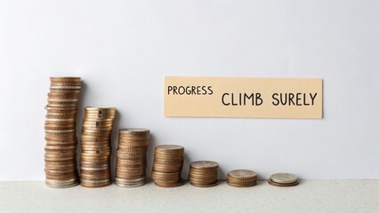 Steady Financial Growth Concept with Coins and Inspirational Message
