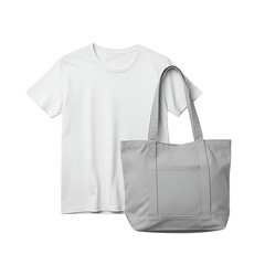 White tshirt and grey tote bag isolated on transparent background
