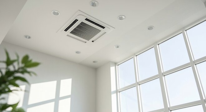 Modern Interior with Central Air Conditioning Unit and Large Windows
