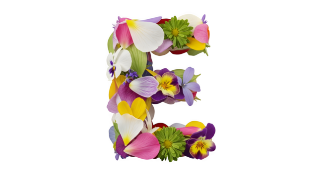 Floral letter E, isolated on transparent background